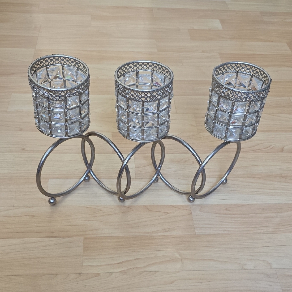 Modern Crystal Trio Elegant Silver Candle Holder Tea Light Candle Holder